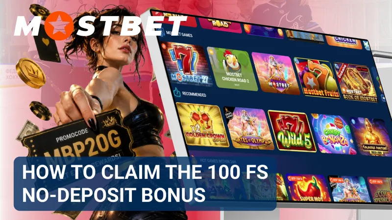 A laptop displays a bonus activation page with fields required for receiving 100 free spins.