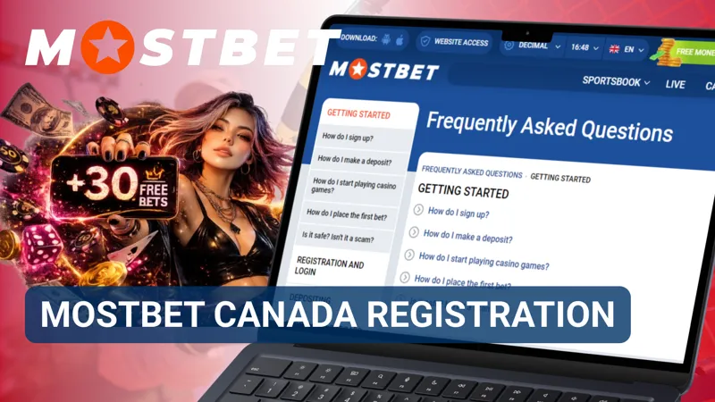An email address and password are entered into the MostBet Canada sign-up interface.