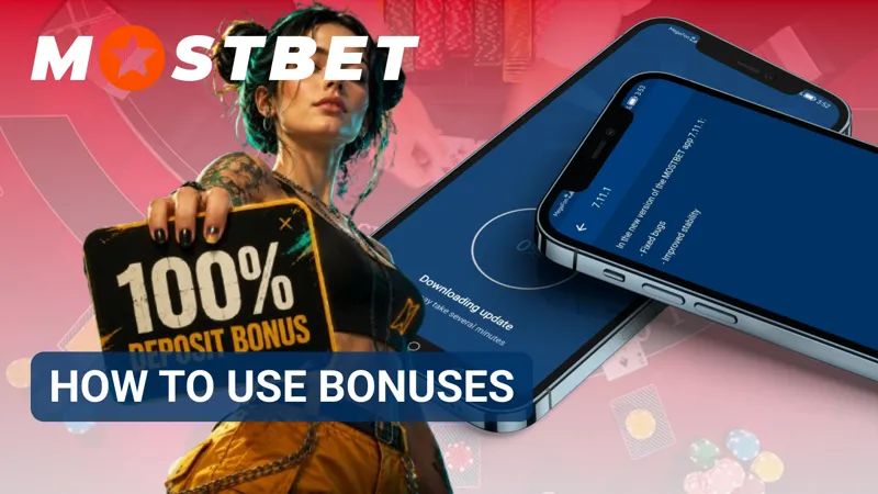 Bonus activation screen explaining reward usage in the MostBet mobile app.
