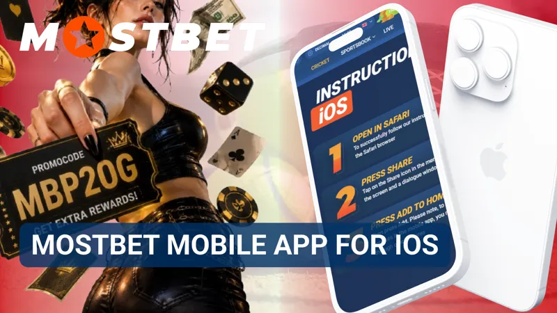 iPhone screen displaying the MostBet mobile app for iOS devices.