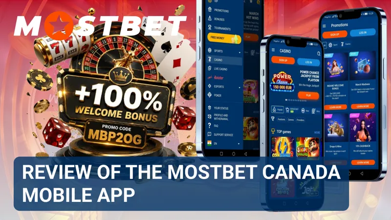Mobile app interface showcasing betting and casino features on MostBet Canada.