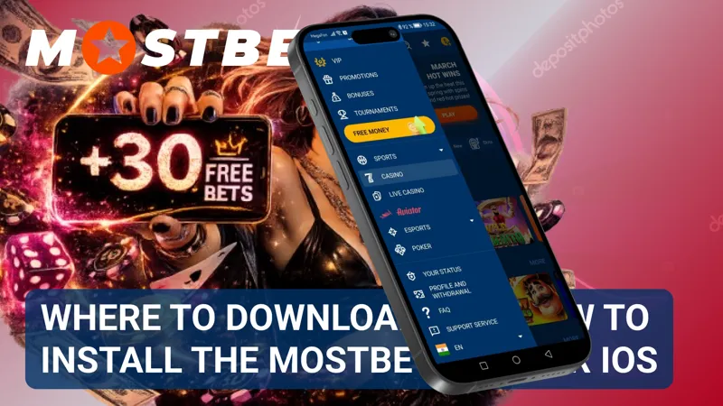 Installation guide showing how to download the MostBet app on an iPhone.