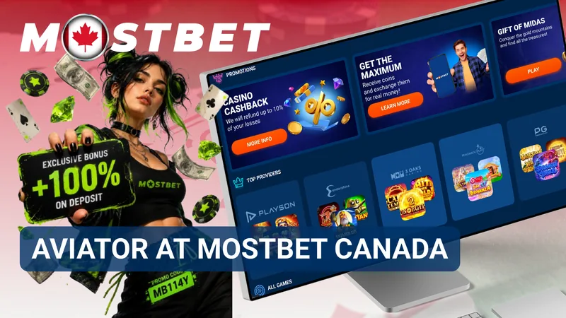 Aviator game screen with a rising multiplier, aircraft animation, and betting controls on MostBet Canada.