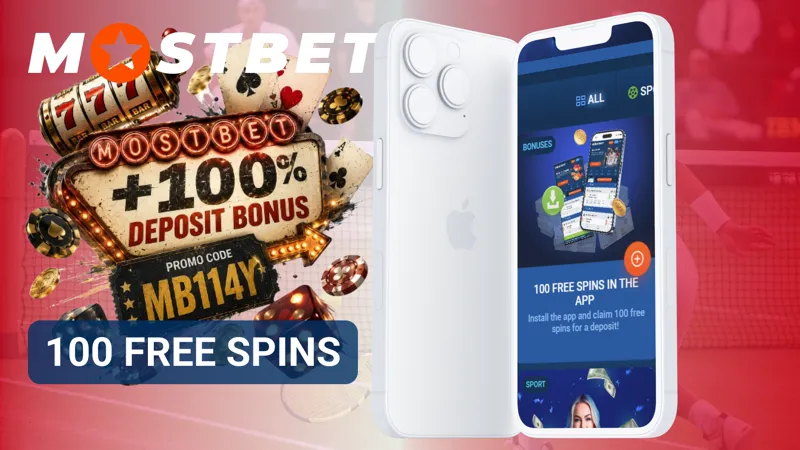 Mobile app reward screen promoting 100 free spins after installation.
