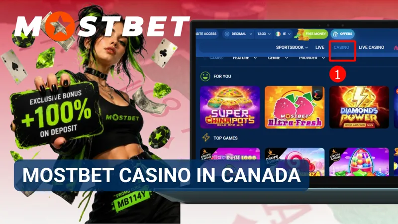 Online casino interface featuring games and entertainment options on MostBet Canada.
