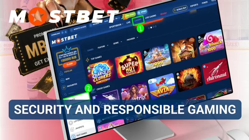 Security settings and responsible gaming tools available in the MostBet casino.