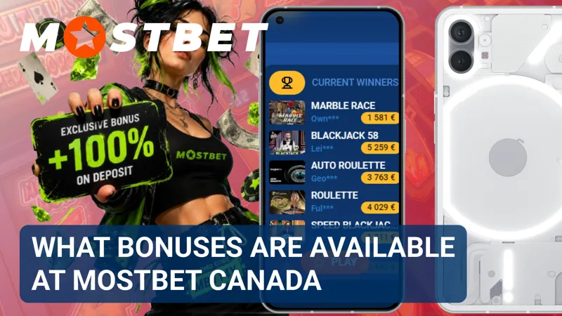 Bonus section presenting available rewards and promotional categories on MostBet Canada.