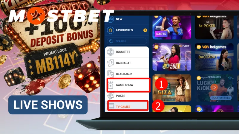 Live show interface featuring interactive casino entertainment on MostBet.