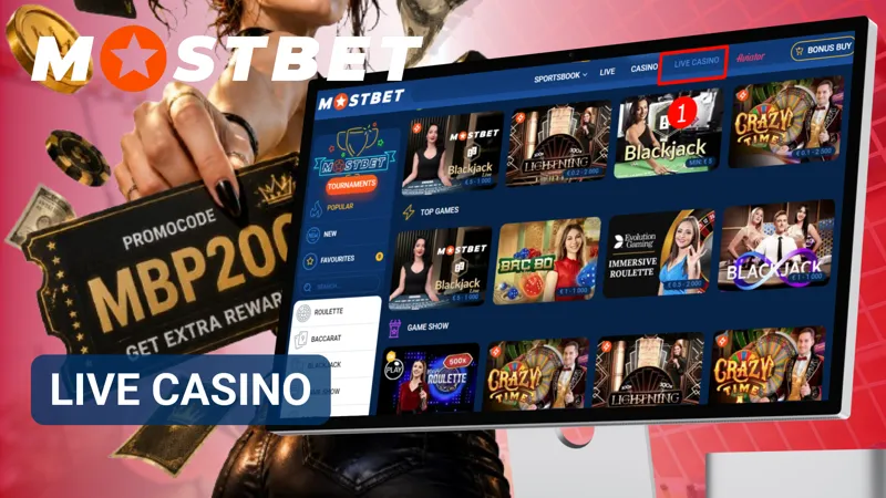 Live casino stream with a real dealer and interactive betting options on MostBet.