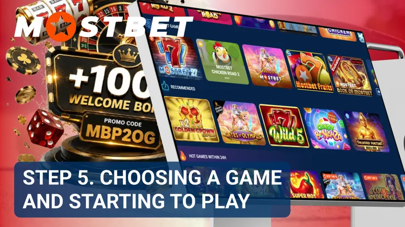 Game selection screen featuring casino categories and available titles on MostBet.