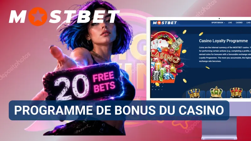 Page des récompenses du casino présentant les offres bonus et les avantages promotionnels de Mostbet.