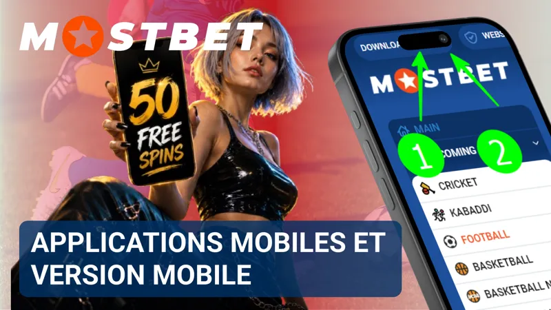 L'interface mobile de Mostbet s'est ouverte sur un smartphone pour permettre les paris et l'accès au casino.