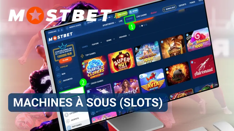 Un joueur parcourt une sélection de machines à sous du casino en ligne Mostbet.