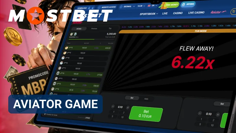 Player watching the Aviator multiplier rise during a game round on Mostbet.