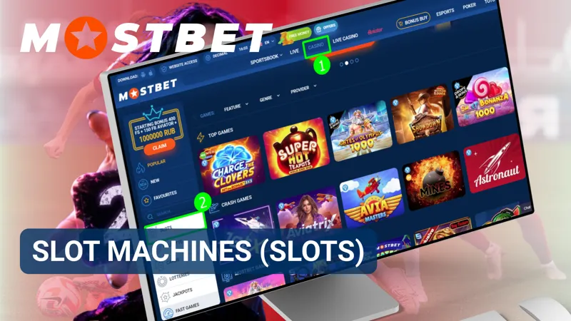 Player browsing a selection of slot machines in the Mostbet online casino.