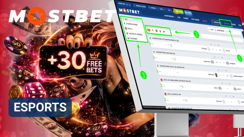 eSports betting page featuring tournaments and competitive gaming events on Mostbet.