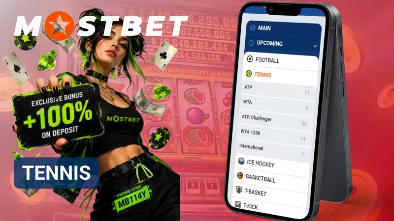 Tennis betting section displaying match statistics and live odds on Mostbet.