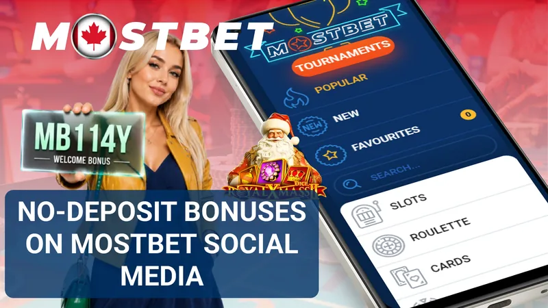 Mostbet social media bonus banner with a welcome bonus card and mobile casino menu