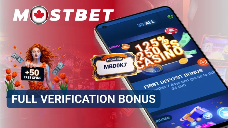 Mostbet full verification bonus banner with a smartphone and free spins graphic