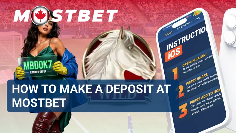 MostBet deposit instructions banner with a promo card and smartphone