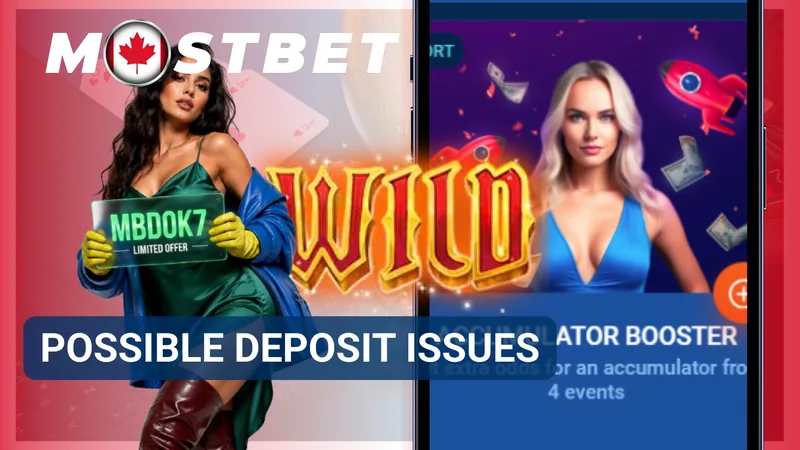 MostBet deposit troubleshooting banner with a promo card and mobile bonus screen