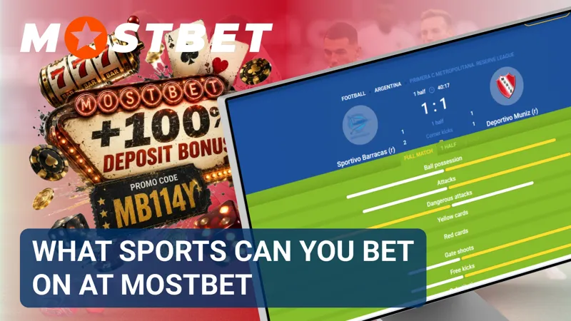 Sports menu showcasing available disciplines for betting on the MostBet platform.