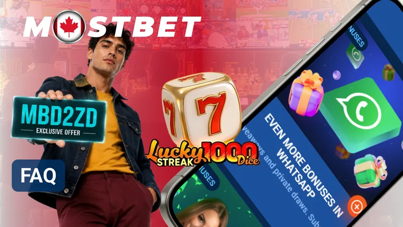 MostBet promo code and voucher FAQ banner with a code card and mobile bonus screen
