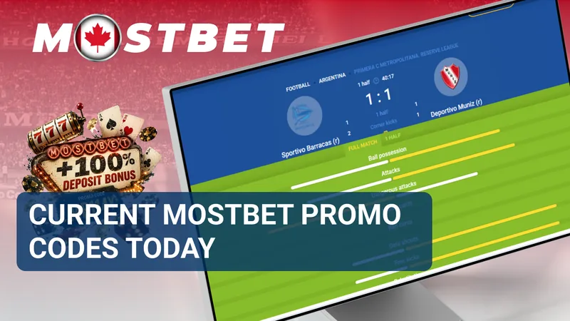 MostBet promo code offers banner beside a live football match screen