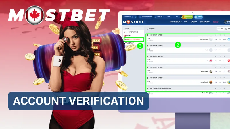 Verification page displaying identity confirmation fields and security checks for a MostBet account.