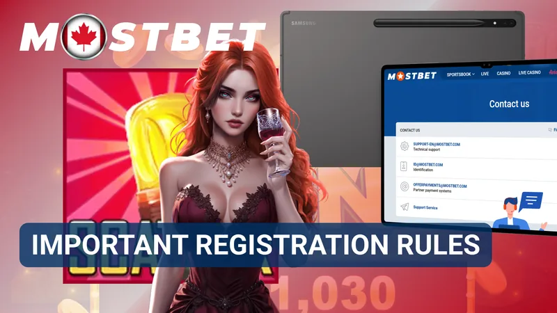 Registration guidelines displayed with account requirements, terms of use, and security recommendations for MostBet.