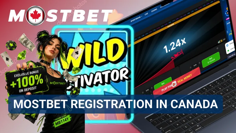 MostBet registration form displaying account details, currency selection, and a sign-up button for Canada.