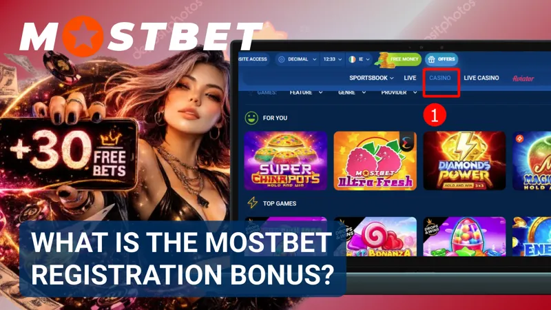 A prospective customer reviews the welcome bonus details on the MostBet Canada homepage.